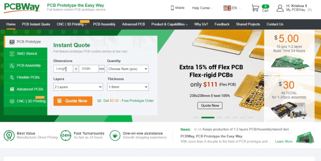 Ordering PCBs from PCBWay