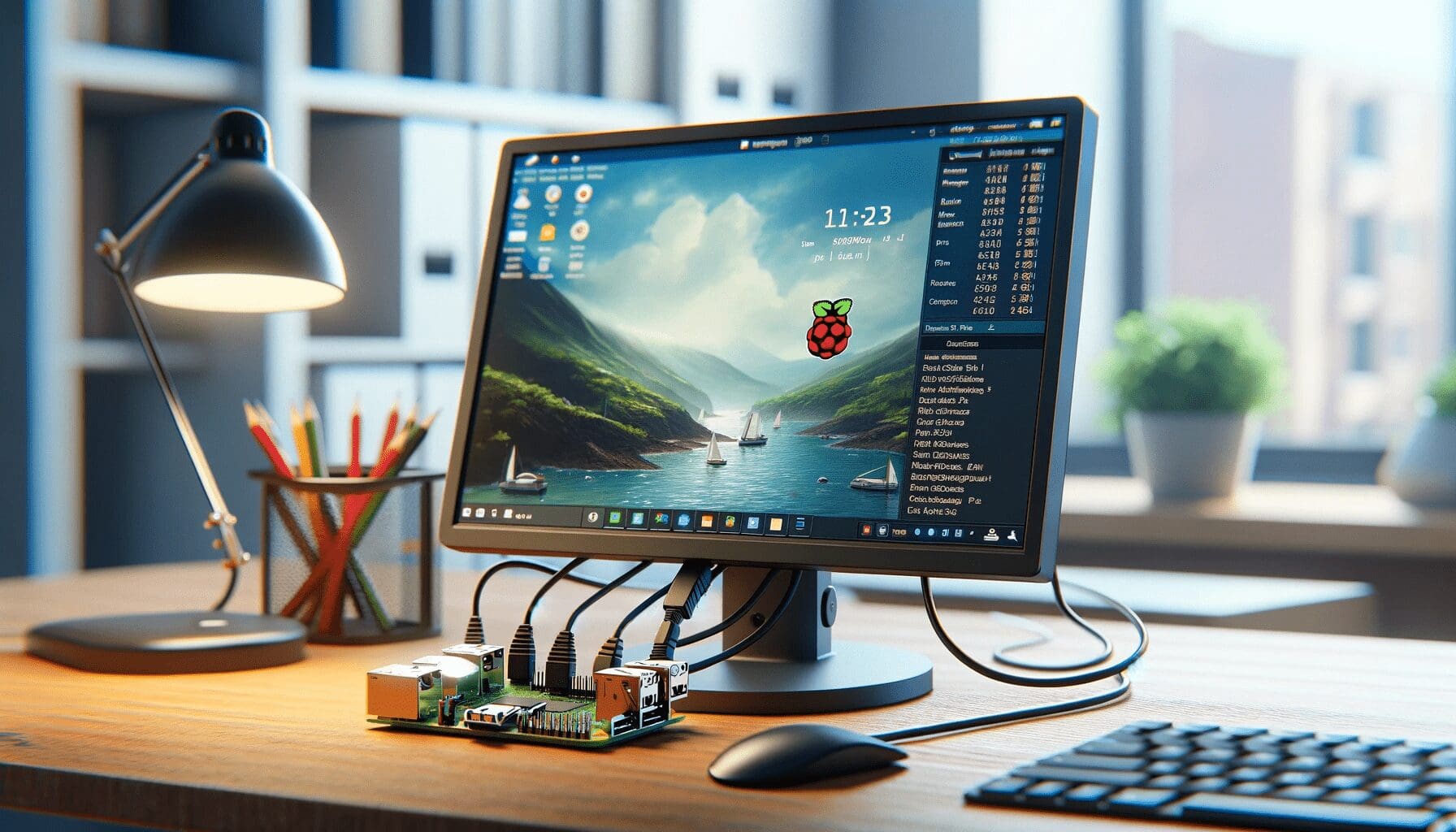 A monitor connected to a Raspberry Pi